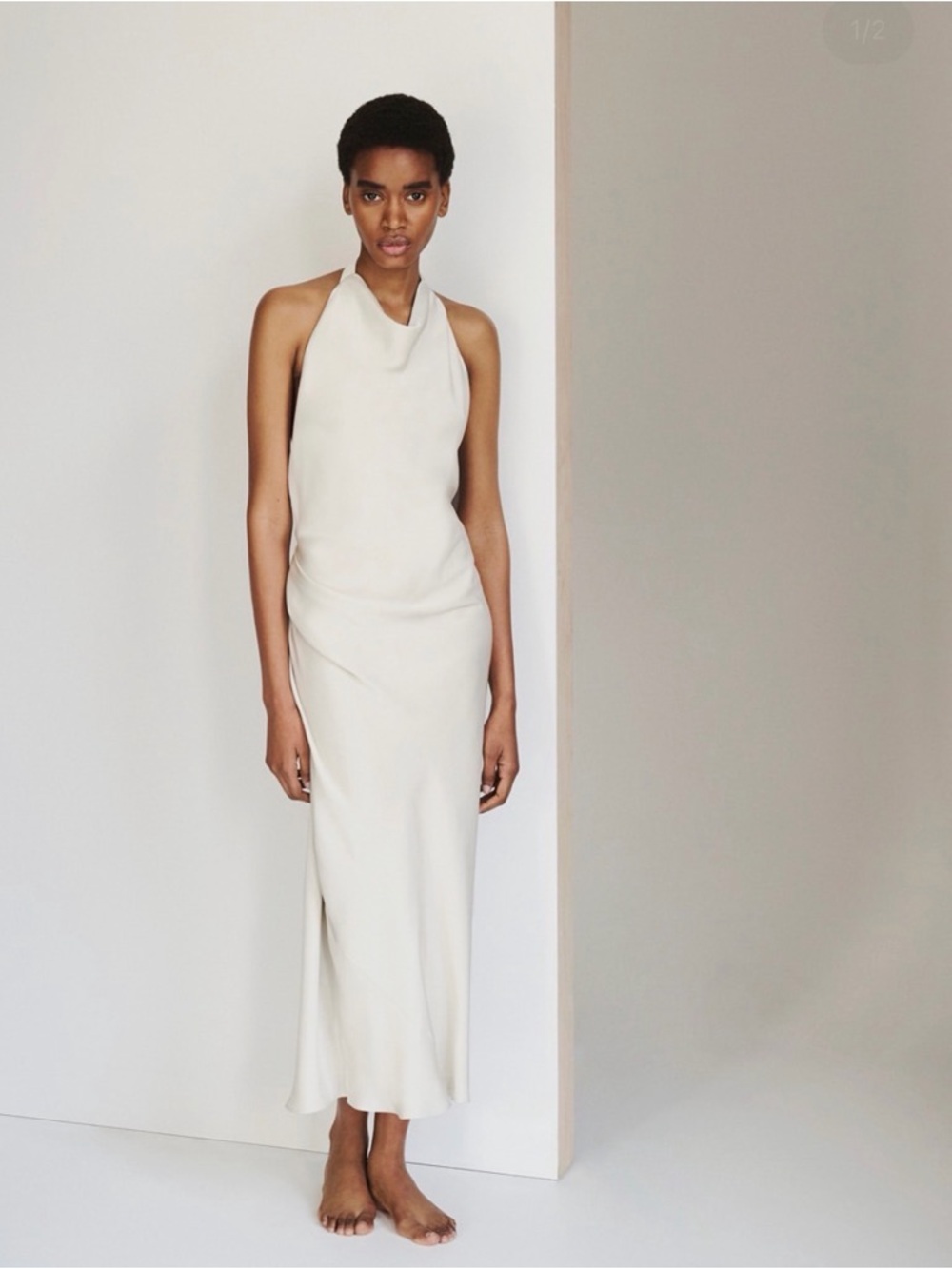 Aritizia Sleeveless Cowl Neck Cream Midi Dress